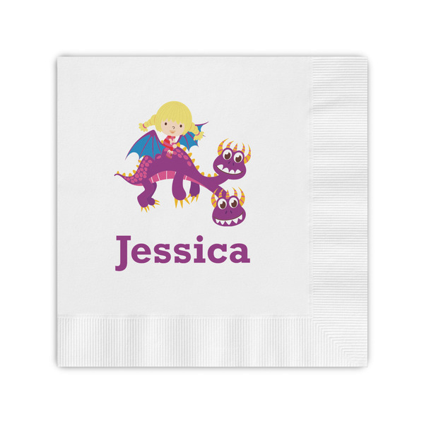 Custom Girl Flying on a Dragon Coined Cocktail Napkins (Personalized)