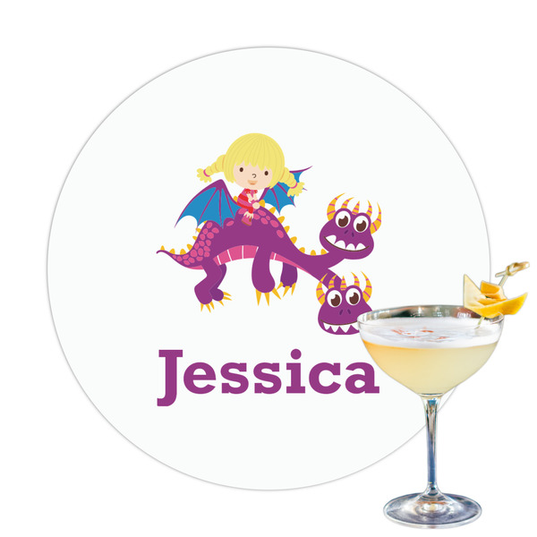 Custom Girl Flying on a Dragon Printed Drink Topper - 3.25" (Personalized)