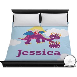 Girl Flying on a Dragon Duvet Cover - King (Personalized)