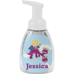 Girl Flying on a Dragon Foam Soap Bottle - White (Personalized)