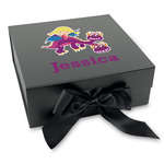 Girl Flying on a Dragon Gift Box with Magnetic Lid - Black (Personalized)