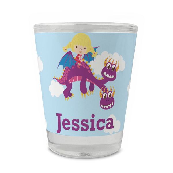 Custom Girl Flying on a Dragon Glass Shot Glass - 1.5 oz - Single (Personalized)