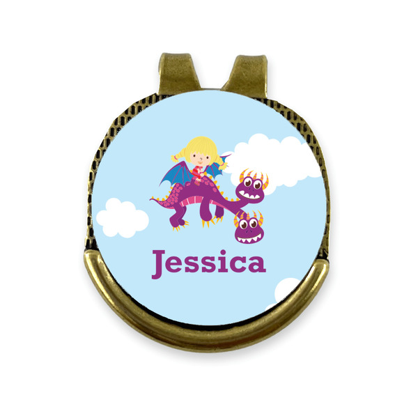 Custom Girl Flying on a Dragon Golf Ball Marker - Hat Clip - Gold