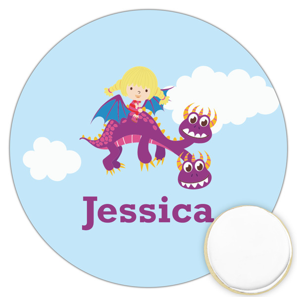 Custom Girl Flying on a Dragon Printed Cookie Topper - 3.25" (Personalized)