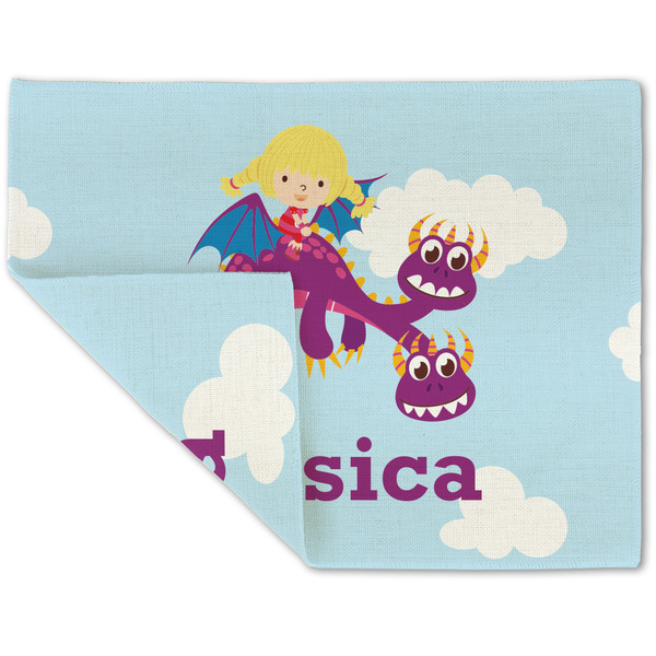 Custom Girl Flying on a Dragon Double-Sided Linen Placemat - Single w/ Name or Text