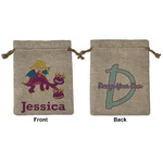 Girl Flying on a Dragon Medium Burlap Gift Bag - Front & Back (Personalized)