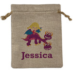 Girl Flying on a Dragon Medium Burlap Gift Bag - Front (Personalized)