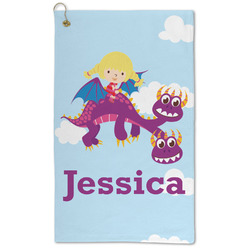 Girl Flying on a Dragon Microfiber Golf Towel - Large (Personalized)
