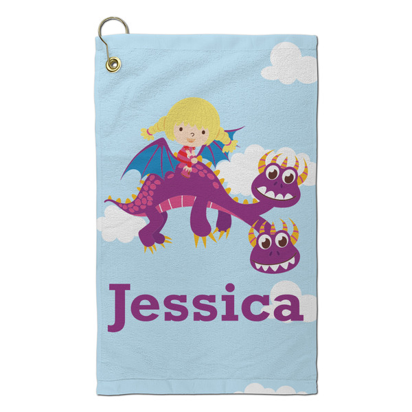 Custom Girl Flying on a Dragon Microfiber Golf Towel - Small (Personalized)