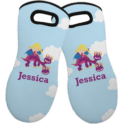 Girl Flying on a Dragon Neoprene Oven Mitts - Set of 2 w/ Name or Text