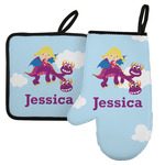 Girl Flying on a Dragon Left Oven Mitt & Pot Holder Set w/ Name or Text