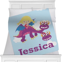 Girl Flying on a Dragon Minky Blanket - Twin / Full - 80"x60" - Double Sided (Personalized)