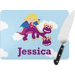 Girl Flying on a Dragon Rectangular Glass Cutting Board (Personalized)