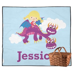 Girl Flying on a Dragon Outdoor Picnic Blanket (Personalized)