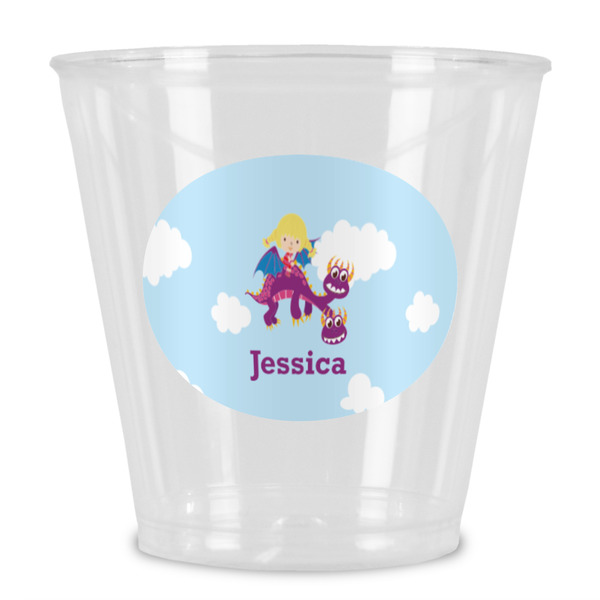 Custom Girl Flying on a Dragon Plastic Shot Glass (Personalized)