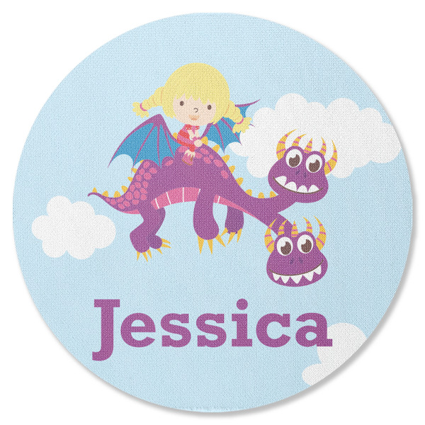 Custom Girl Flying on a Dragon Round Rubber Backed Coaster (Personalized)