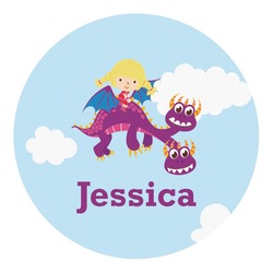 Girl Flying on a Dragon Round Decal - Large (Personalized)