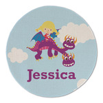 Girl Flying on a Dragon Round Linen Placemat (Personalized)
