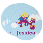 Girl Flying on a Dragon Round Paper Coasters w/ Name or Text