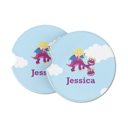 Girl Flying on a Dragon Sandstone Car Coasters - Set of 2 (Personalized)