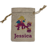 Girl Flying on a Dragon Small Burlap Gift Bag - Front (Personalized)