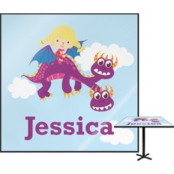 Girl Flying on a Dragon Square Table Top - 24" (Personalized)