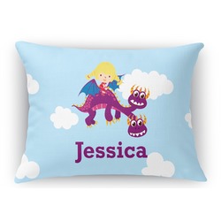 Girl Flying on a Dragon Rectangular Throw Pillow Case (Personalized)