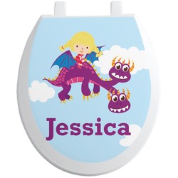 Girl Flying on a Dragon Toilet Seat Decal - Round (Personalized)