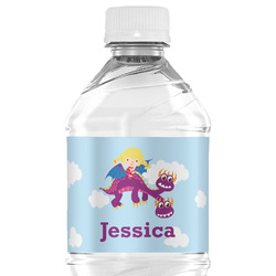 Girl Flying on a Dragon Water Bottle Labels - Custom Sized (Personalized)