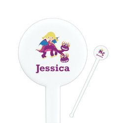 Girl Flying on a Dragon 7" Round Plastic Stir Sticks - White - Double Sided (Personalized)