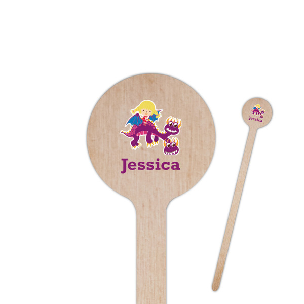 Custom Girl Flying on a Dragon 7.5" Round Wooden Stir Sticks - Double Sided (Personalized)