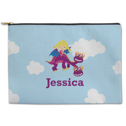 Girl Flying on a Dragon Zipper Pouch - Large - 12.5"x8.5" (Personalized)