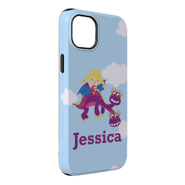 Custom Girl Flying on a Dragon iPhone Case - Rubber Lined - iPhone 14 Plus (Personalized)