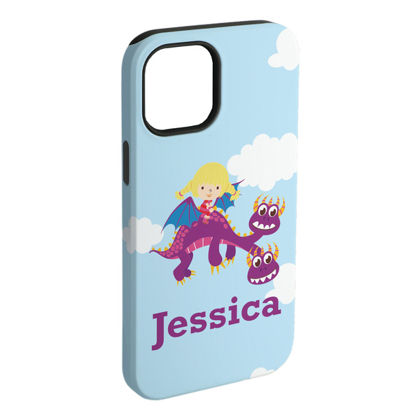 Custom Girl Flying on a Dragon iPhone Case - Rubber Lined - iPhone 15 Plus (Personalized)