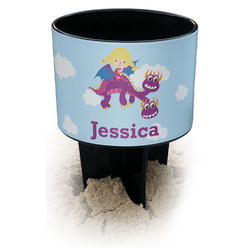 Girl Flying on a Dragon Black Beach Spiker Drink Holder (Personalized)