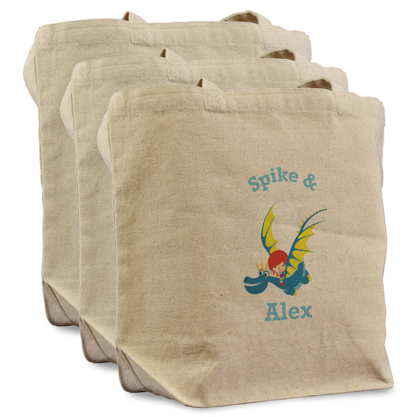 Custom Flying a Dragon Reusable Cotton Grocery Bags - Set of 3 (Personalized)