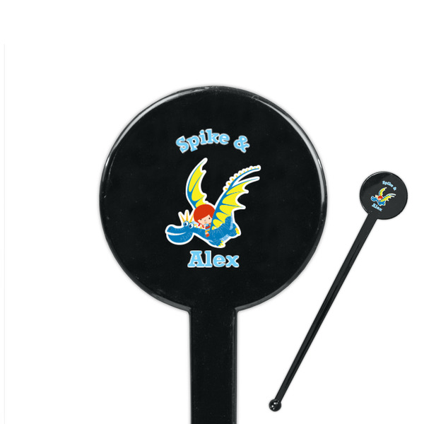 Custom Flying a Dragon 7" Round Plastic Stir Sticks - Black - Double Sided (Personalized)