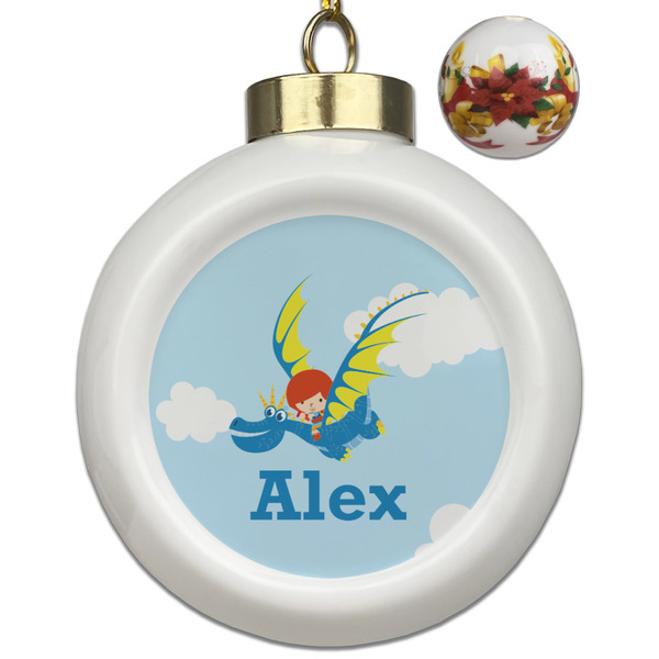 Custom Flying a Dragon Ceramic Ball Ornaments - Poinsettia Garland (Personalized)