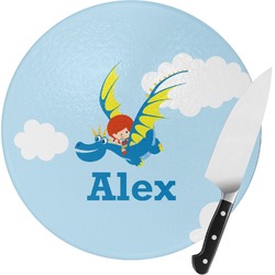Flying a Dragon Round Glass Cutting Board (Personalized)