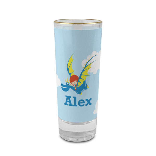 Custom Flying a Dragon 2 oz Shot Glass -  Glass with Gold Rim - Single (Personalized)