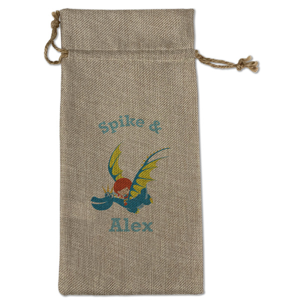 Custom Flying a Dragon Large Burlap Gift Bag - Front (Personalized)