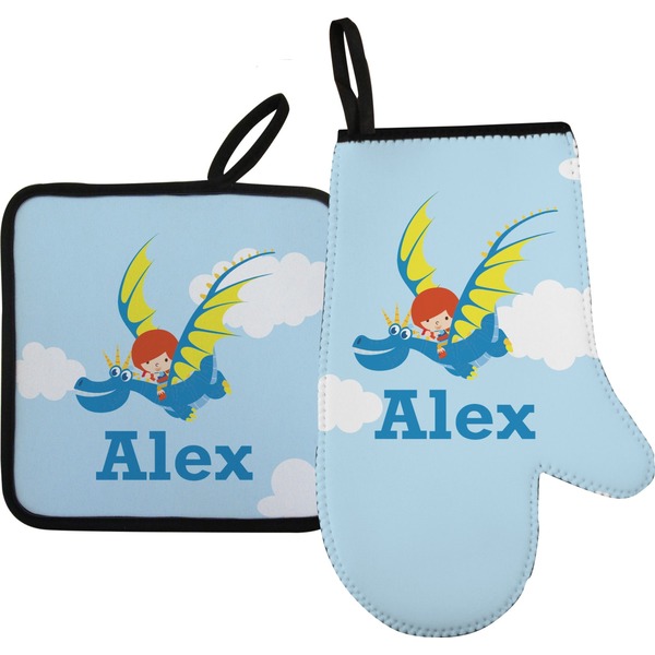 Custom Flying a Dragon Right Oven Mitt & Pot Holder Set w/ Name or Text