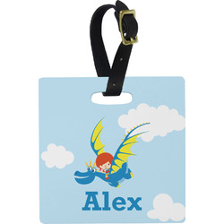 Flying a Dragon Plastic Luggage Tag - Square w/ Name or Text