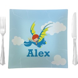 Flying a Dragon 9.5" Glass Square Lunch / Dinner Plate- Single or Set of 4 (Personalized)