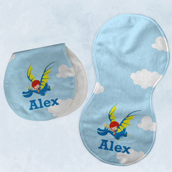 Custom Flying a Dragon Burp Pads - Velour - Set of 2 w/ Name or Text