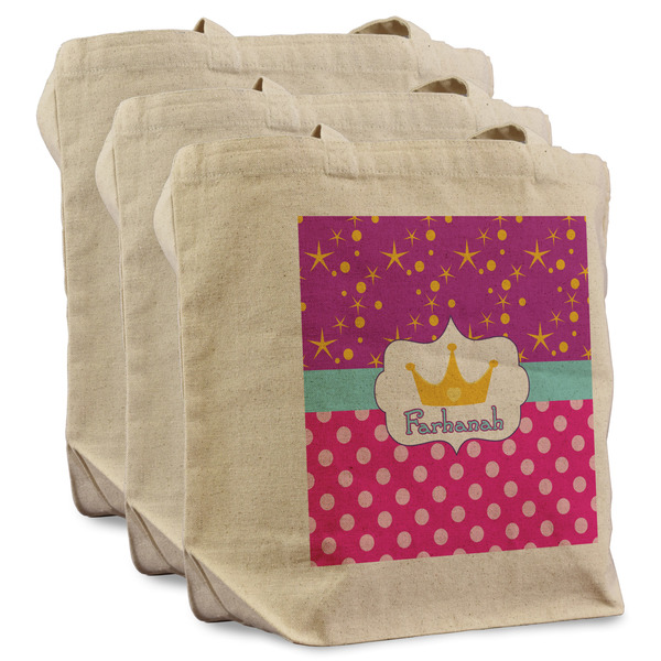 Custom Sparkle & Dots Reusable Cotton Grocery Bags - Set of 3 (Personalized)