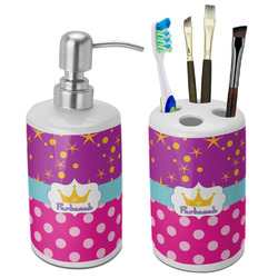 Sparkle & Dots Ceramic Bathroom Accessories Set (Personalized)