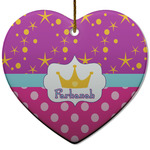 Sparkle & Dots Heart Ceramic Ornament w/ Name or Text