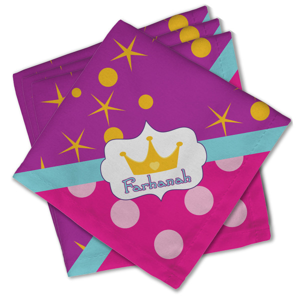 Custom Sparkle & Dots Cloth Cocktail Napkins - Set of 4 w/ Name or Text