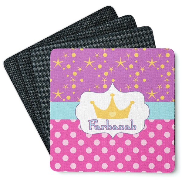 Custom Sparkle & Dots Square Rubber Backed Coasters - Set of 4 (Personalized)